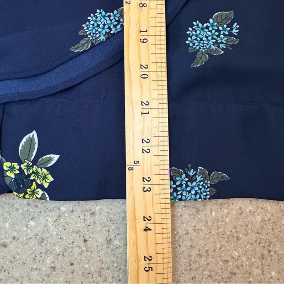 LOFT Womens Faux Wrap Front Bell Sleeve Blouse Size Med Blue With Flowers - Picture 2 of 8